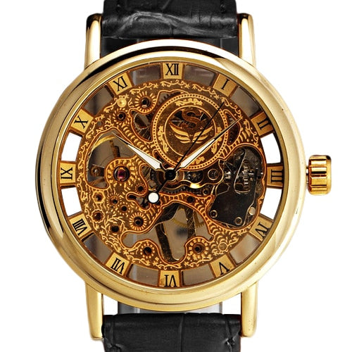 Golden  Mechanical Clock Watc